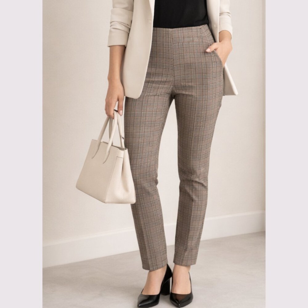 Ricki’s Plaid Pants Women’s Small Brown Slim Fit Work Pants High Rise Office Car